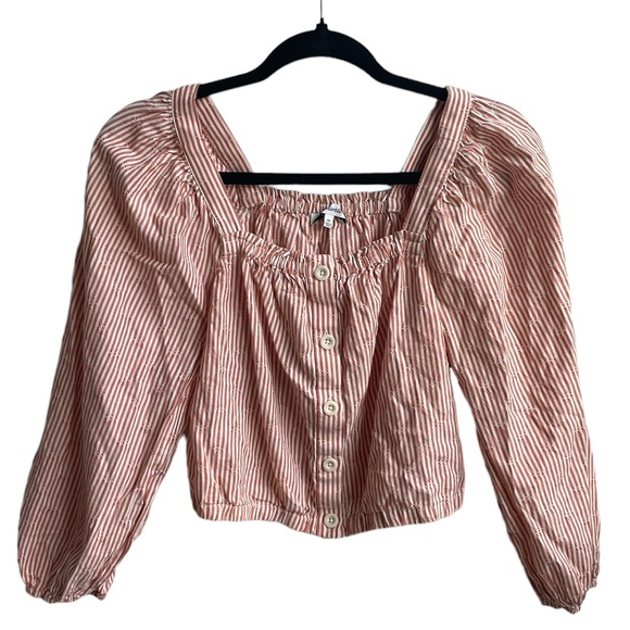 Madewell Puff-Sleeve Button-Front Crop Top (Size XS) - Picture 2 of 4